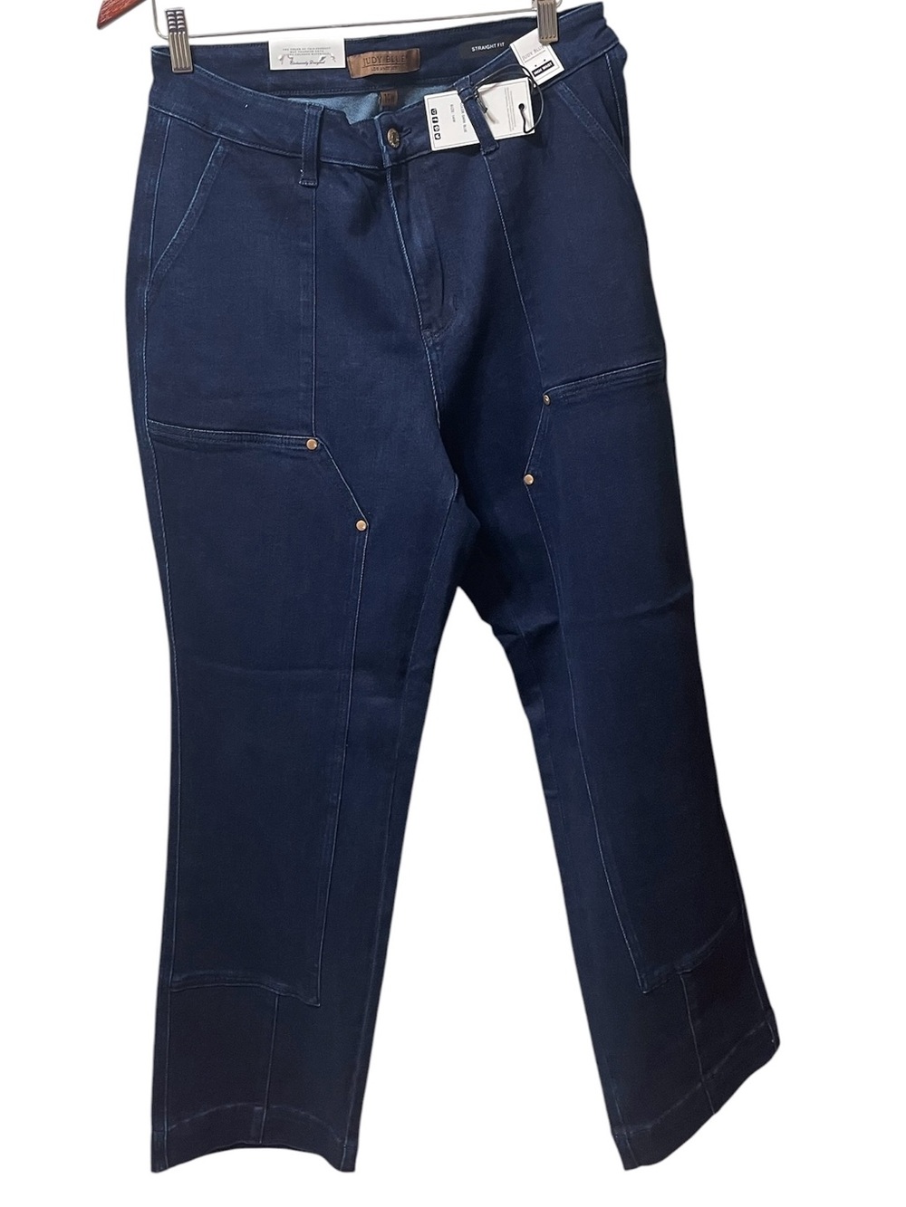 Judy Blue Dark Blue Knee Patch High Waist Straight Leg Work Wear Jeans 14W NWT